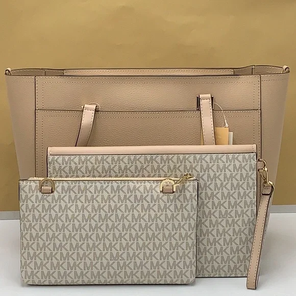 Michael Kors Maisie Large Pebbled Leather 3-in-1 Tote Bag Buff Signature Multi - Picture 16 of 16